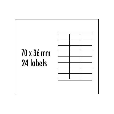 Logo etykiety 70mm x 36mm, A4, matowe, żółte, 24 etykiety, pakowane po 10 szt., do drukarek atramentowych i laserowych