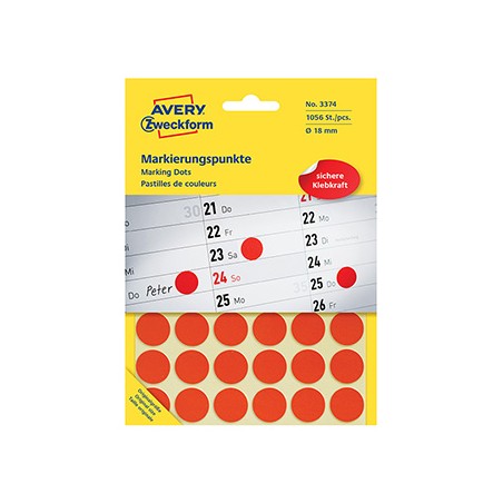 Avery Zweckform etykiety 18mm, czerwony, 48 etykiety, do znakowania, pakowane po 22 szt., 3374, do pisma odręcznego
