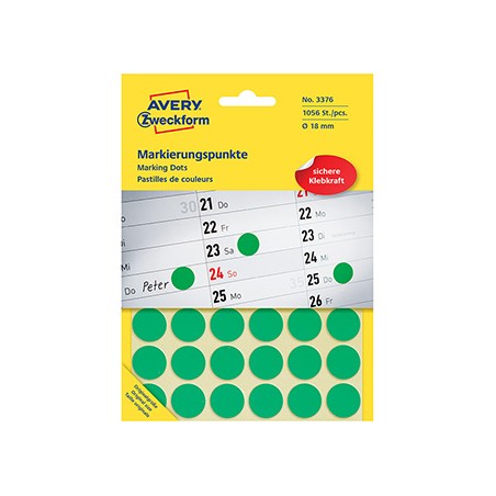 Avery Zweckform etykiety 18mm, zielony, 48 etykiety, do znakowania, pakowane po 22 szt., 3376, do pisma odręcznego