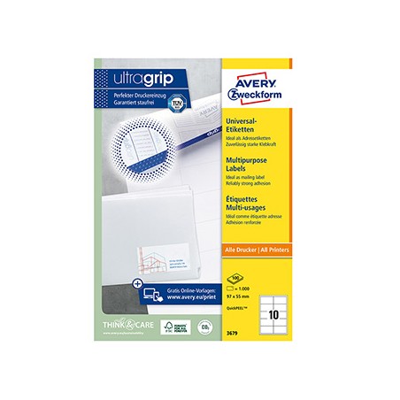 Avery Zweckform etykiety 97 x 55 mm, A4, białe, 10 etykiety, pakowane po 100 szt., 3679, do drukarek laserowych i atramentowych