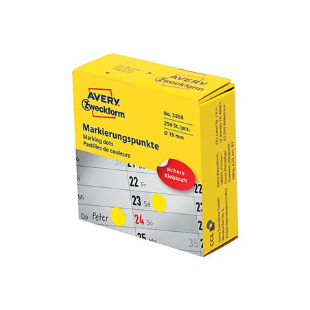 Avery Zweckform etykiety 19mm, żółte, 250 etykiety, do znakowania, 3856, do pisma odręcznego