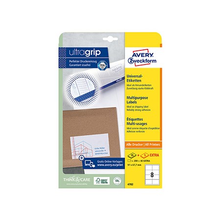 Avery Zweckform etykiety 97 x 67.7 mm, A4, białe, 8 etykiety, QuickPEEL, pakowane po 30 szt., 4782, do drukarek laserowych i atr