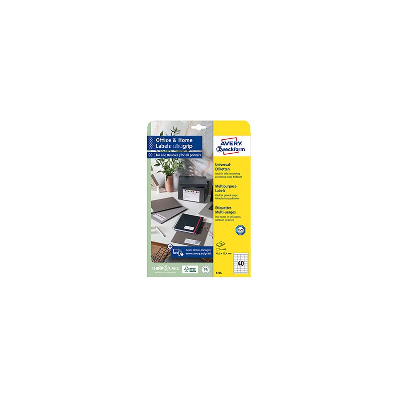 Avery Zweckform etykiety 48.5 x 25.4 mm, A4, białe, 40 etykiety, pakowane po 10 szt., 6126, do drukarek laserowych i atramentowy