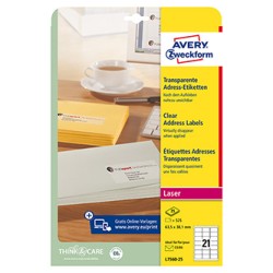 Avery Zweckform etykiety 63.5mm x 38.1mm, A4, przezroczysty, przezroczysta, 21 etykiety, adresowa, pakowane po 25 szt., L7560-25