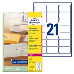 Avery Zweckform etykiety 63.5mm x 38.1mm, A4, przezroczysty, przezroczysta, 21 etykiety, adresowa, pakowane po 25 szt., L7560-25