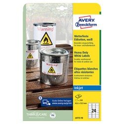 Avery Zweckform etykiety 63.5mm x 33.9mm, A4, białe, 24 etykiety, bardzo trwałe, pakowane po 10 szt., J4773-10, do drukarek atra