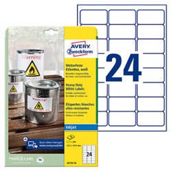 Avery Zweckform etykiety 63.5mm x 33.9mm, A4, białe, 24 etykiety, bardzo trwałe, pakowane po 10 szt., J4773-10, do drukarek atra