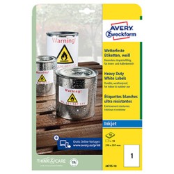 Avery Zweckform etykiety 210mm x 297mm, A4, matowe, białe, 1 etykieta, bardzo trwałe, pakowane po 10 szt., J4775-10, do drukarek