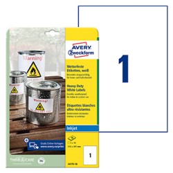 Avery Zweckform etykiety 210mm x 297mm, A4, matowe, białe, 1 etykieta, bardzo trwałe, pakowane po 10 szt., J4775-10, do drukarek
