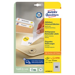 Avery Zweckform etykiety 35,6mm x 16,9mm, A4, białe, 80 etykiety, zdejmowane, pakowane po 25 szt., L4732REV-25, do drukarek lase