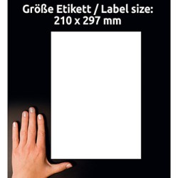Avery Zweckform etykiety 210mm x 297mm, A4, matowe, białe, 1 etykieta, bardzo trwałe, pakowane po 100 szt., L4775-100, do drukar