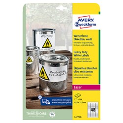 Avery Zweckform etykiety 45.7mm x 21.2mm, A4, białe, 48 etykiety, bardzo trwałe, pakowane po 8 szt., L4778-8, do drukarek lasero