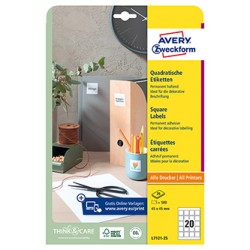 Avery Zweckform etykiety 45mm x 45mm, A4, białe, 20 etykiety, do znakowania QR kodem, pakowane po 25 szt., L7121-25, do drukarek