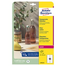 Avery Zweckform etykiety 96mm x 50,8mm, A4, białe, 10 etykiety, lśniący - crystal clear, pakowane po 25 szt., L7783-25, do druka