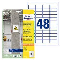 Avery Zweckform etykiety 45.7mm x 21.2mm, A4, białe, 48 etykiety, o wysokiej przylepności, pakowane po 20 szt., L7873-20, do dru