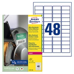 Avery Zweckform etykiety 45.7mm x 21.2mm, A4, białe, 48 etykiety, bardzo trwałe, pakowane po 40 szt., L7911-40, do drukarek lase