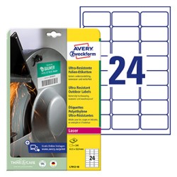 Avery Zweckform etykiety 63.5mm x 33.9mm, A4, matowe, białe, 24 etykiety, bardzo trwałe, pakowane po 10 szt., L7912-10, do druka