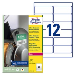 Avery Zweckform etykiety 99.1mm x 42.3mm, A4, białe, 12 etykiety, bardzo trwałe, pakowane po 40 szt., L7913-40, do drukarek lase