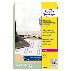 Avery Zweckform etykiety 60mm x 40mm, A4, białe, 24 etykiety, do oznaczania kabli, pakowane po 20 szt., L7950-20, do drukarek la