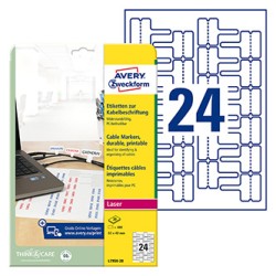 Avery Zweckform etykiety 60mm x 40mm, A4, białe, 24 etykiety, do oznaczania kabli, pakowane po 20 szt., L7950-20, do drukarek la