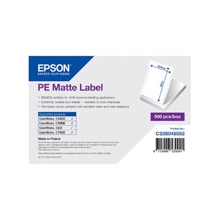 Epson etykiety 203mm x 305mm, białe, pakowane po 500 szt., C33S045552, do drukarek atramentowych