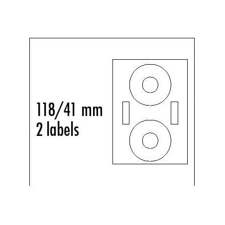 Logo etykiety na CD 118/41mm, A4, matowe, białe, 2 etykiety, 2 płyty, 140g/m2, pakowane po 10 szt., do drukarek atramentowych i 