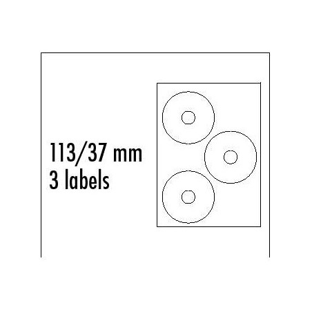 Logo etykiety na CD 113/37mm, A4, matowe, białe, 3 etykiety, 140g/m2, pakowane po 10 szt., do drukarek atramentowych i laserowyc