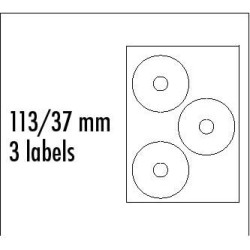 Logo etykiety na CD 113/37mm, A4, matowe, białe, 3 etykiety, 140g/m2, pakowane po 25 szt., do drukarek atramentowych i laserowyc