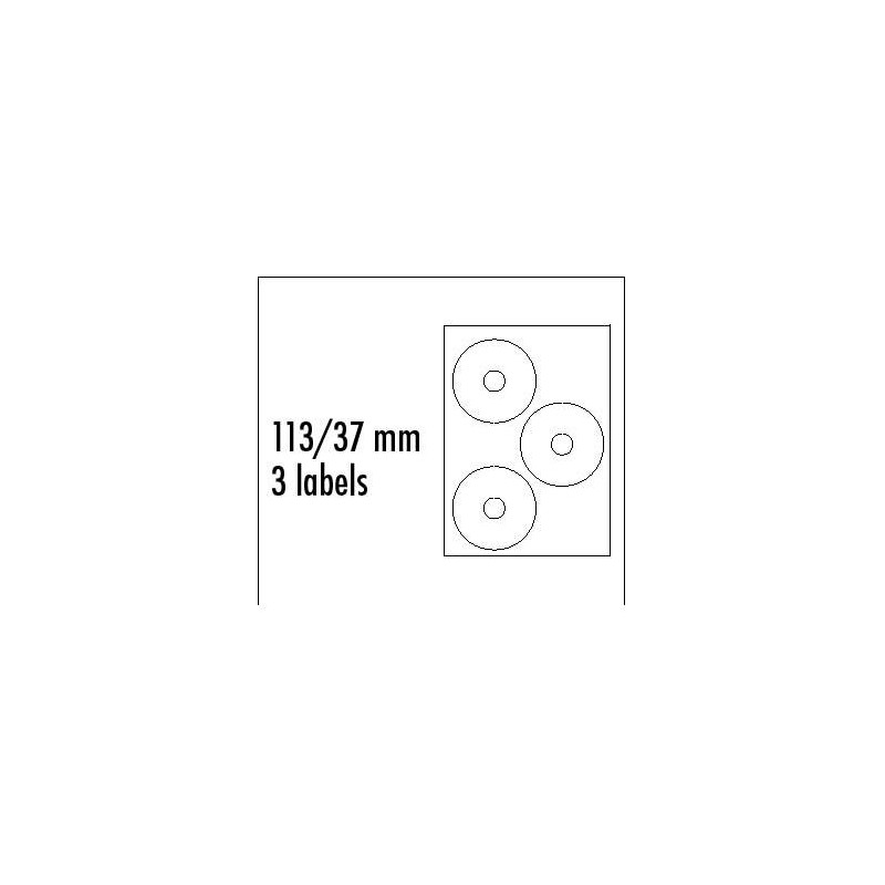 Logo etykiety na CD 113/37mm, A4, matowe, białe, 3 etykiety, 140g/m2, pakowane po 25 szt., do drukarek atramentowych i laserowyc