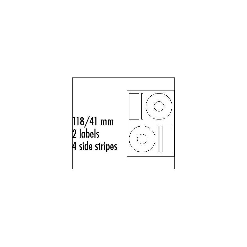 Logo etykiety na CD 118/41mm, A4, matowe, białe, 2 etykiety, 4 prążki, 140g/m2, pakowane po 10 szt., do drukarek atramentowych i