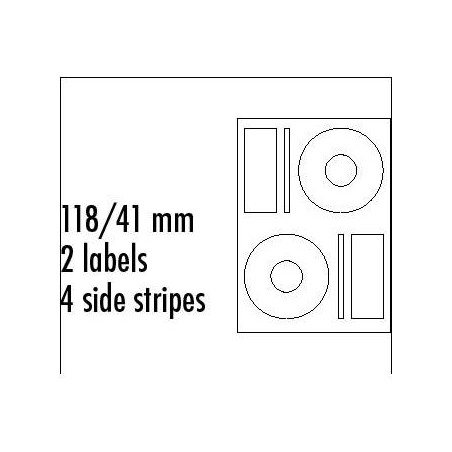Logo etykiety na CD 118/41mm, A4, matowe, białe, 2 etykiety, 4 prążki, 140g/m2, pakowane po 10 szt., do drukarek atramentowych i