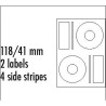 Logo etykiety na CD 118/41mm, A4, matowe, białe, 2 etykiety, 4 prążki, 140g/m2, pakowane po 10 szt., do drukarek atramentowych i