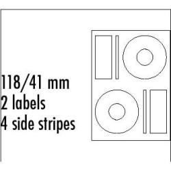 Logo etykiety na CD 118/41mm, A4, matowe, białe, 2 etykiety, 4 prążki, 140g/m2, pakowane po 25 szt., do drukarek atramentowych i