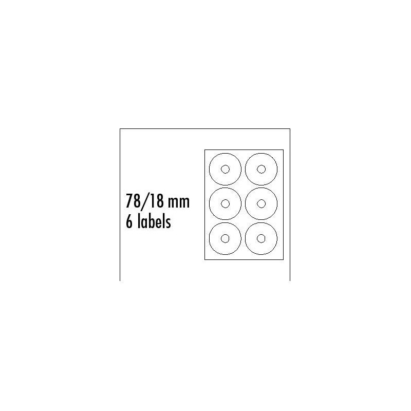 Logo etykiety na CD 78/18mm, A4, matowe, białe, 6 etykiety, 140g/m2, pakowane po 25 szt., do drukarek atramentowych i laserowych