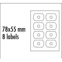 Logo etykiety na CD 78mm x 55mm, A4, matowe, białe, 8 etykiety, CD-R card, 140g/m2, pakowane po 25 szt., do drukarek atramentowy