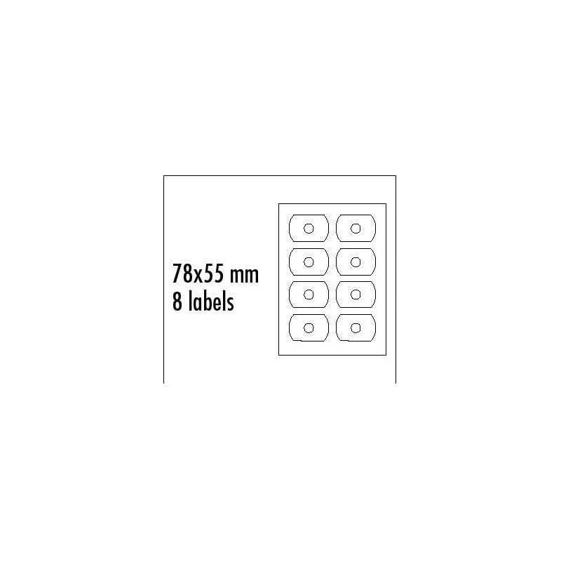 Logo etykiety na CD 78mm x 55mm, A4, matowe, białe, 8 etykiety, CD-R card, 140g/m2, pakowane po 25 szt., do drukarek atramentowy