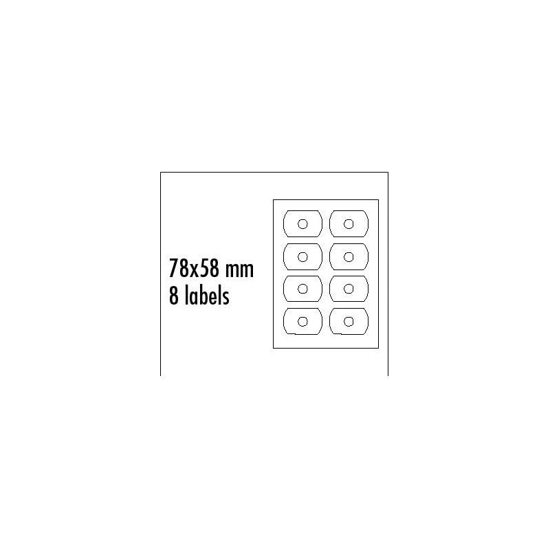 Logo etykiety na CD 78mm x 58mm, A4, matowe, białe, 8 etykiety, CD-R card, 140g/m2, pakowane po 25 szt., do drukarek atramentowy