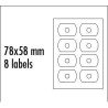 Logo etykiety na CD 78mm x 58mm, A4, matowe, białe, 8 etykiety, CD-R card, 140g/m2, pakowane po 25 szt., do drukarek atramentowy