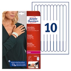 Avery Zweckform opaska detyfikacyjna na nadgarstek 265/18mm, A4, białe, 10 na nadgarstek, 160g/m2, pakowane po 10 szt., L4000-10