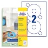 Avery Zweckform etykiety na CD 117/41mm, A4, matowe, białe, 2 etykiety, pakowane po 25 szt., L6015-25, do drukarek laserowych i 