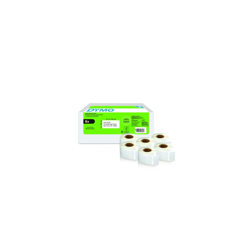 Dymo etykiety papierowe 54mm x 25mm, białe, na adres zwrotny, 6 x 500 szt., 2177564