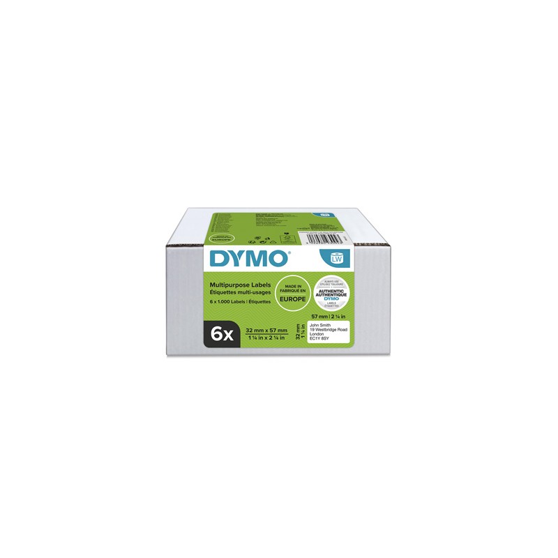 Dymo etykiety papierowe 57mm x 32mm, białe, uniwersalne, usuwalne, 6 x 1000 szt., 2093094, op. 6 rolek, cena za 1 szt