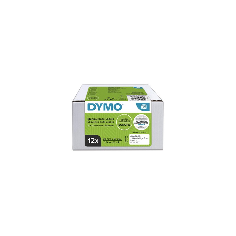 Dymo etykiety papierowe 57mm x 32mm, białe, uniwersalne, usuwalne, 12 x 1000 szt., 2093095, op. 12 rolek, cena za 1 szt