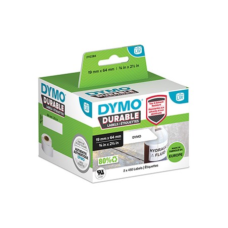 Dymo etykiety polipropylenowe 64mm x 19mm, białe, na kody kreskowe / EAN, 2x450 szt., 2112284