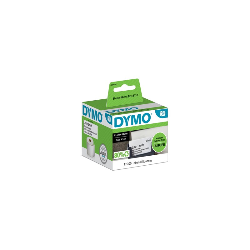 Dymo etykiety papierowe 89mm x 51mm, białe, do wizytówek, bez kleju, 300 szt., S0929100