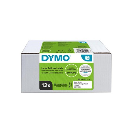 Dymo etykiety papierowe 89mm x 36mm, białe, duże, 12 x 260 szt., 2093093