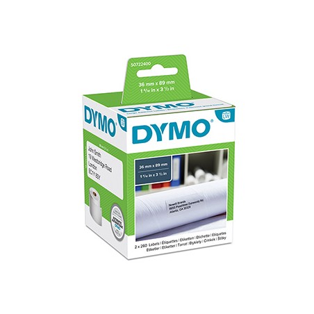 Dymo etykiety papierowe 89mm x 36mm, białe, duże, 2x260 szt., 99012, S0722400