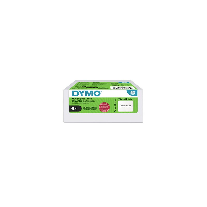 Dymo etykiety papierowe 70mm x 54mm, białe, wielofunkcyjne, 6 x 320 szt., 2234188, op. 6 rolek, cena za 1 szt