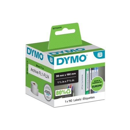 Dymo etykiety papierowe 190mm x 38mm, białe, na wąskie segregatory, 110 szt., 99018, S0722470