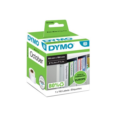 Dymo etykiety papierowe 190mm x 59mm, białe, na szerokie segregatory, 110 szt., 99019, S0722480